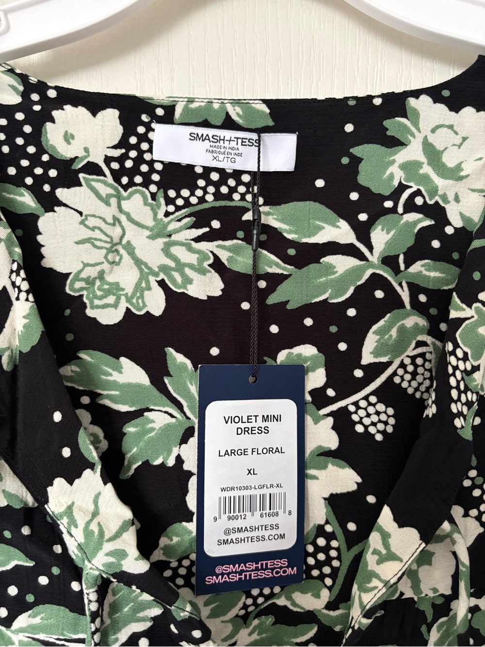 Smash + Tess Black Dress with Green Floral Print XL